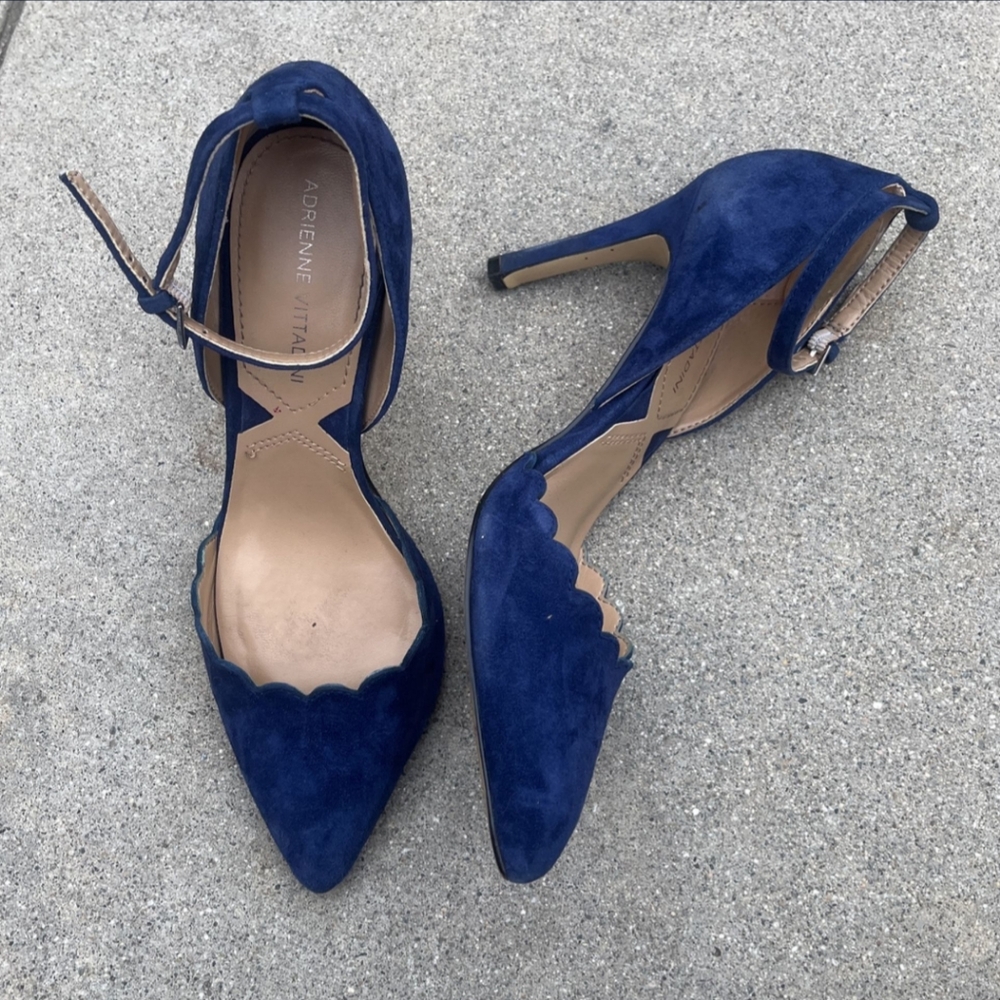 Scalloped Blue Suede Heels